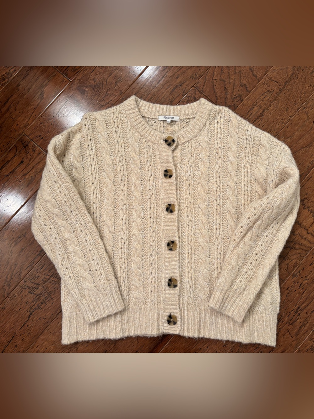 Cable Knit Button-Front Sweater Cardigan - Cream